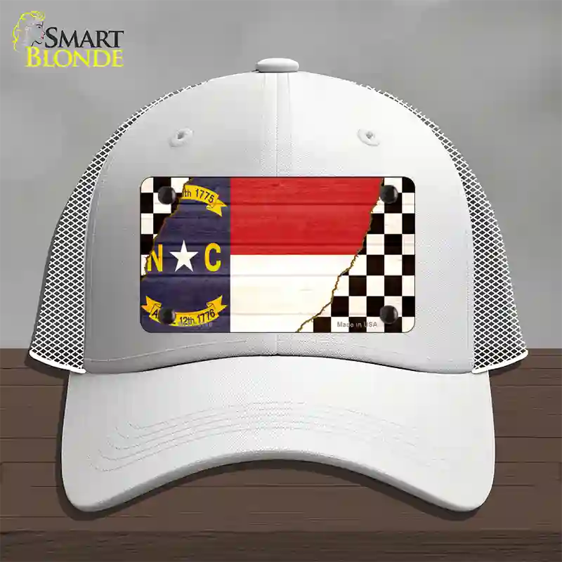 North Carolina Racing Flag Novelty License Plate Hat Tag Mesh White