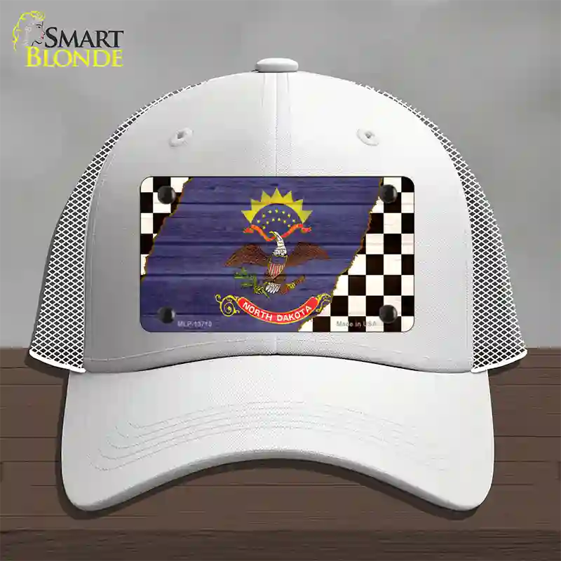 North Dakota Racing Flag Novelty License Plate Hat Tag Mesh White