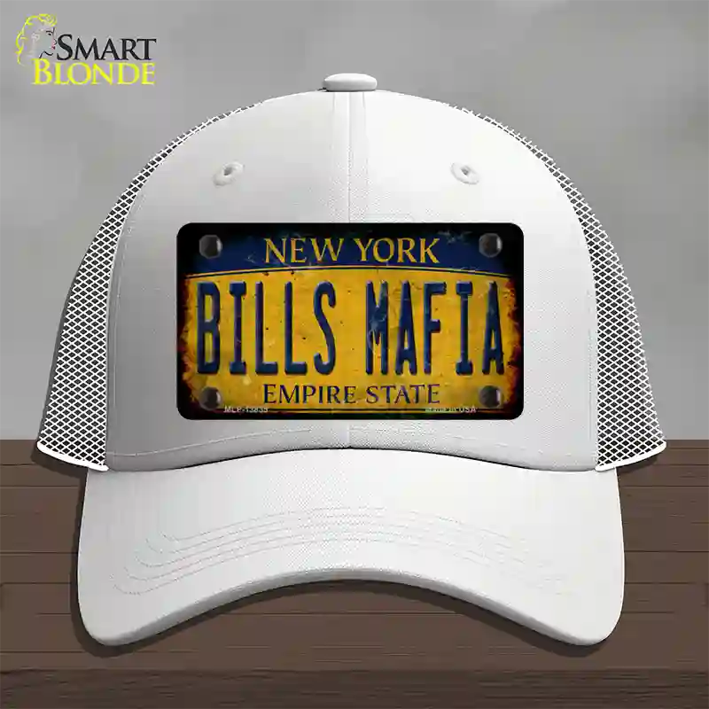 Bills Mafia New York Yellow Rusty Novelty License Plate Hat Tag Mesh White