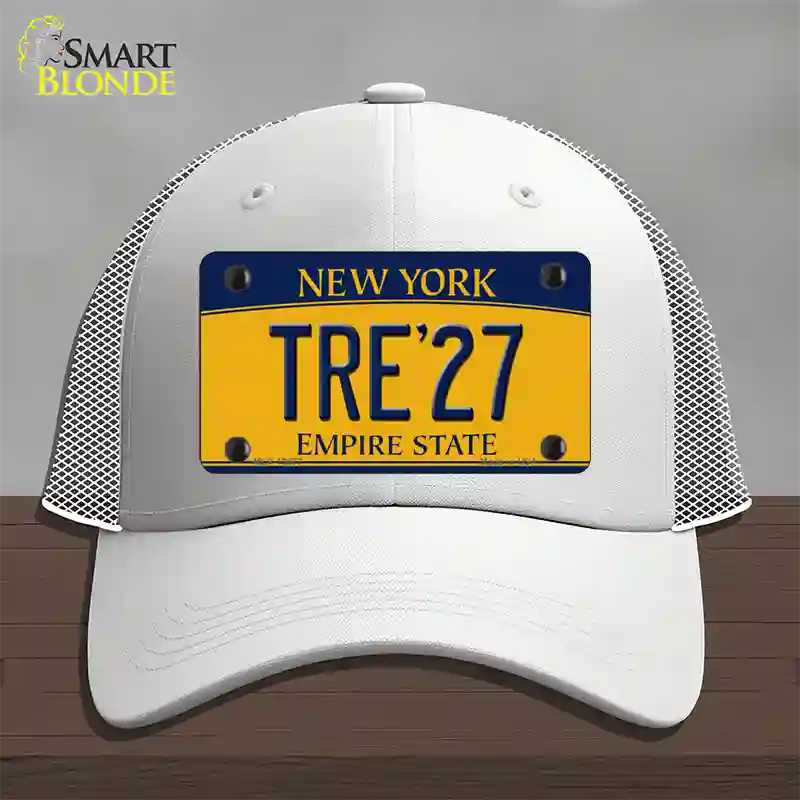 Tre 27 New York Yellow Novelty License Plate Hat Tag Mesh White