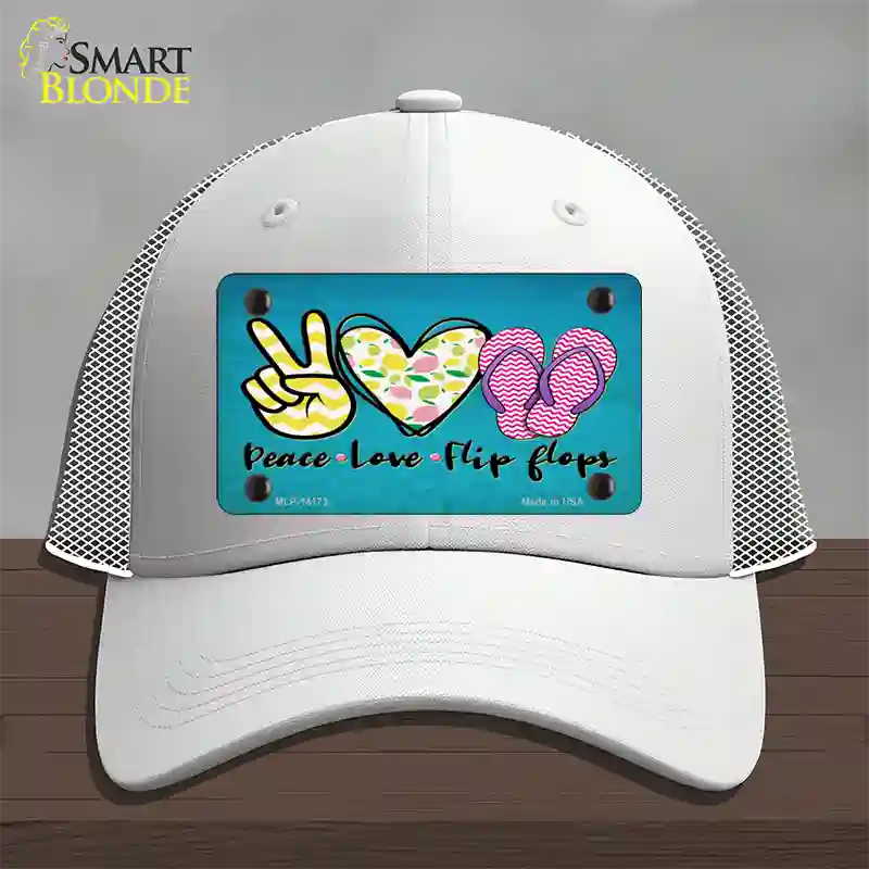 Peace Love Flip Flops Novelty License Plate Hat Mesh / White