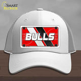 White cap with a 'BULLS' logo on a gray background