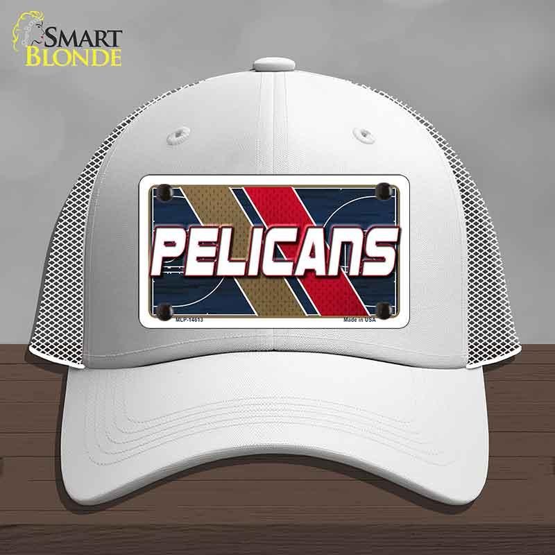 White cap with 'Pelicans' logo on a gray background