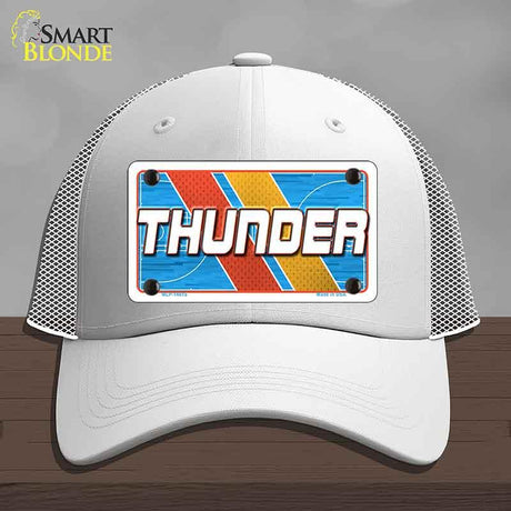 White cap with a 'THUNDER' license plate design on a gray background