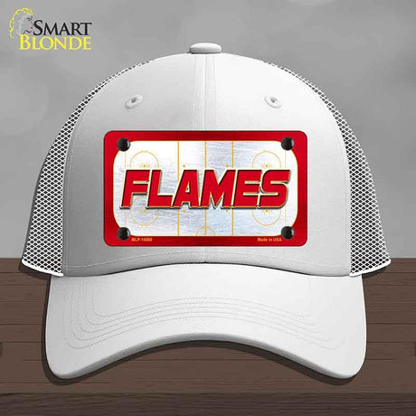 FLAMES Graphic Novelty License Plate Hat HAT-MLP-14660 Mesh White
