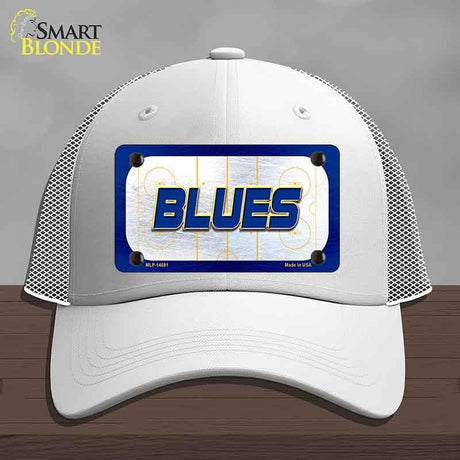 BLUES Graphic Novelty License Plate Hat HAT-MLP-14681 Mesh White