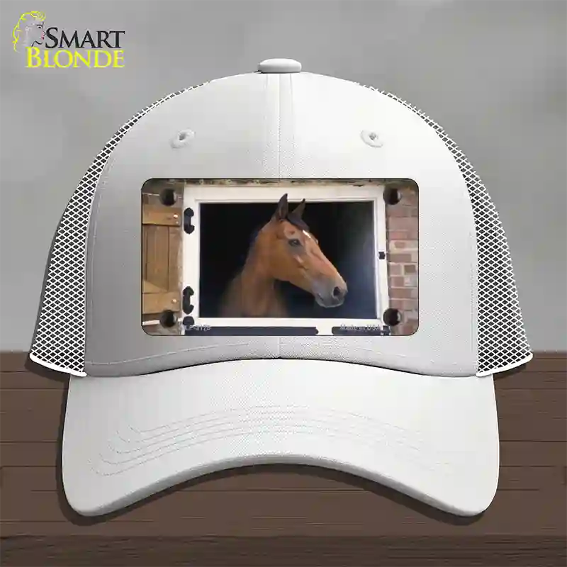 Horse In Barn Novelty License Plate Hat Mesh / White
