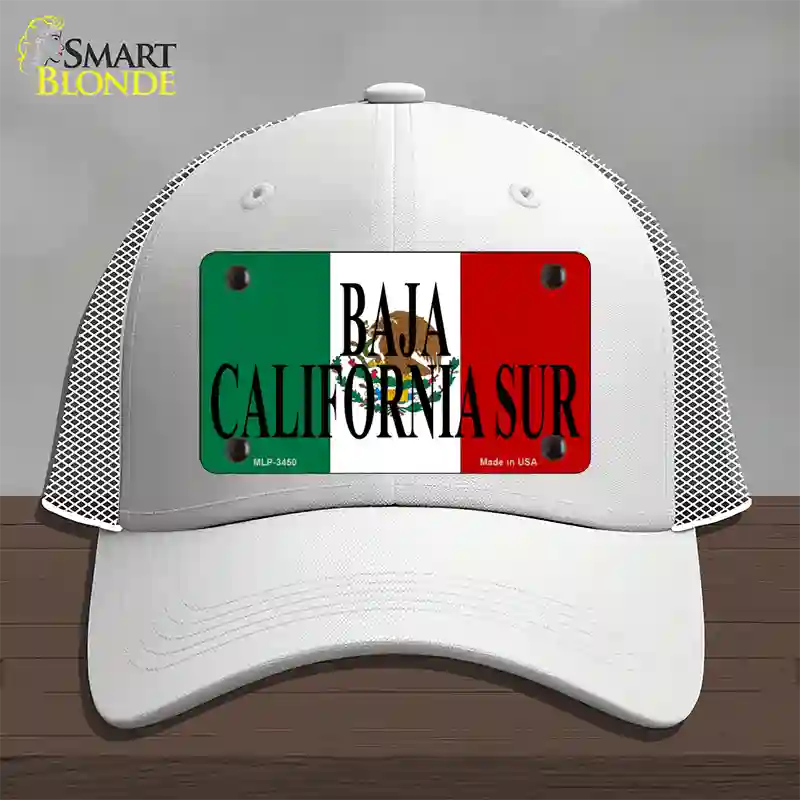 Baja California Sur Mexico Flag Novelty License Plate Hat Mesh / White