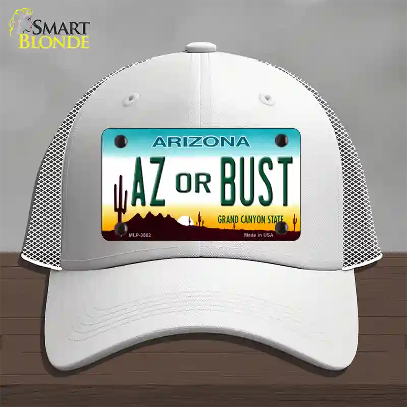 Arizona Az Or Bust Novelty License Plate Hat Mesh / White