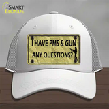 PMS And A Gun Novelty License Plate Hat Mesh / White
