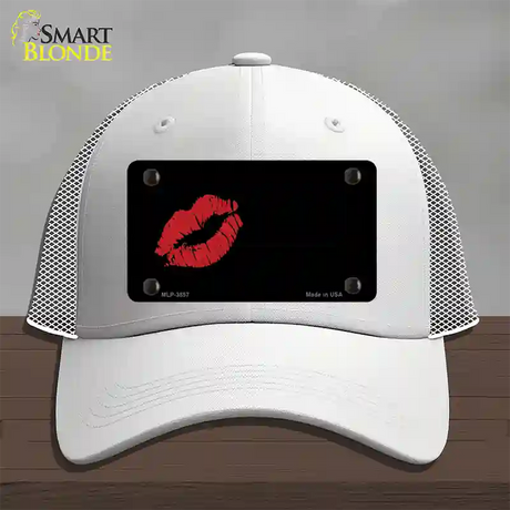Red Lips Offset Novelty License Plate Hat Mesh / White