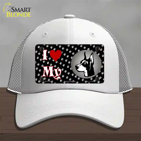 I Love My Doberman Novelty License Plate Hat Mesh / White