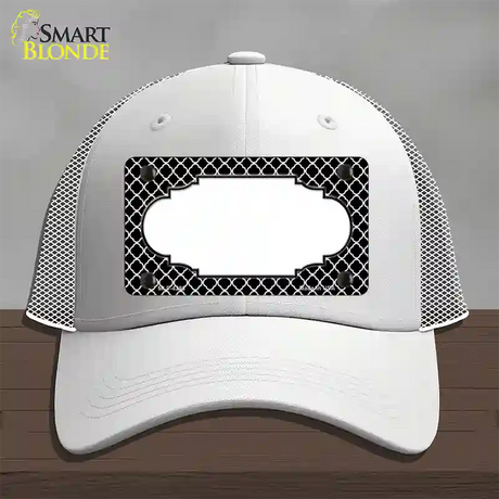 Black White Quatrefoil Center Scallop Novelty License Plate Hat Mesh / White