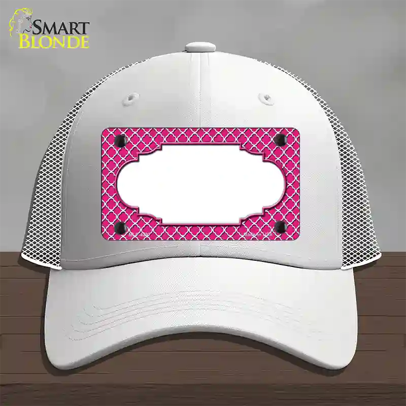 Pink White Quatrefoil Center Scallop Novelty License Plate Hat Mesh / White