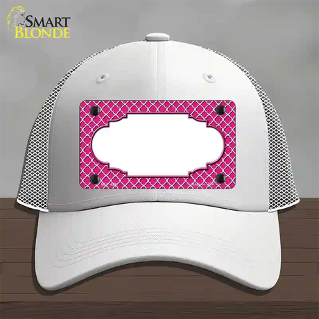 Pink White Quatrefoil Center Scallop Novelty License Plate Hat Mesh / White