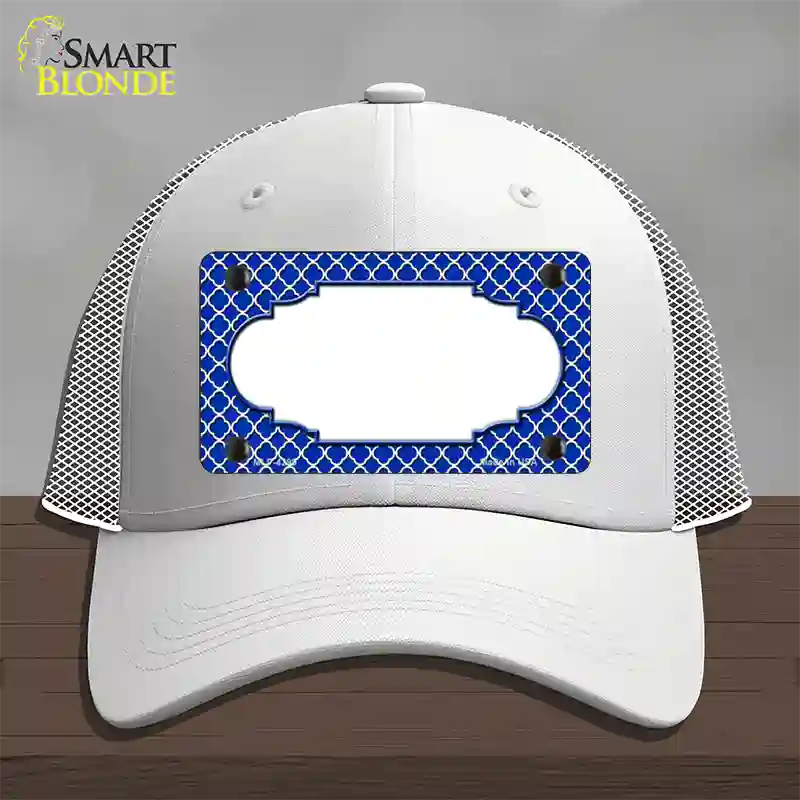 Blue White Quatrefoil Center Scallop Novelty License Plate Hat Mesh / White