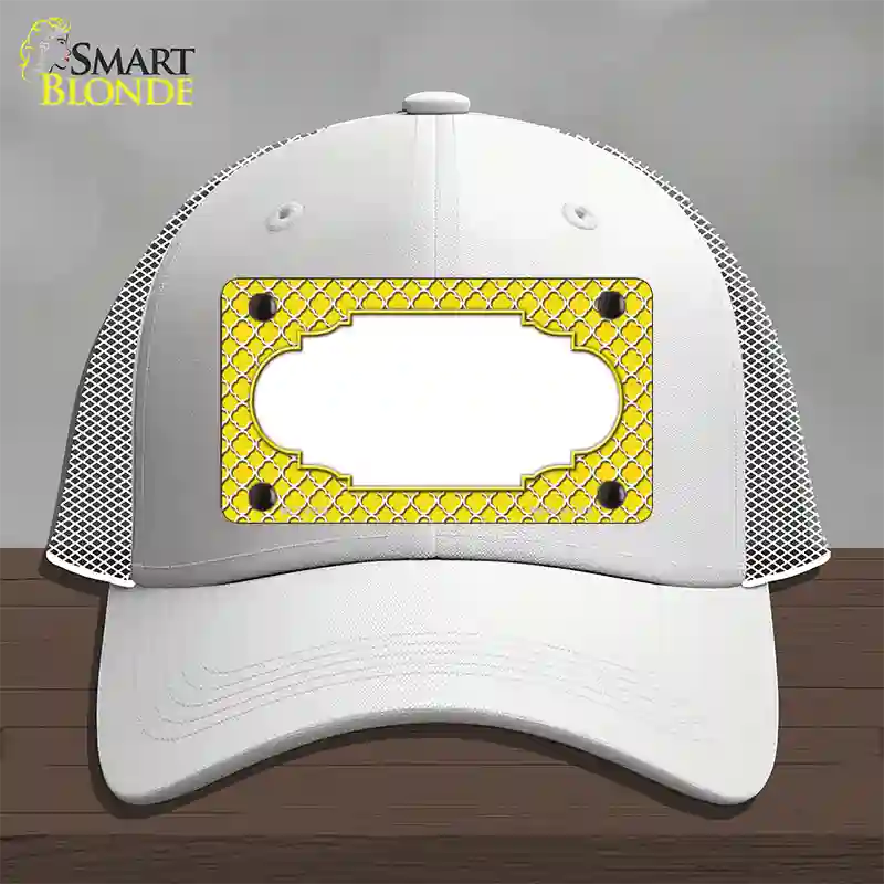 Yellow White Quatrefoil Center Scallop Novelty License Plate Hat Mesh / White