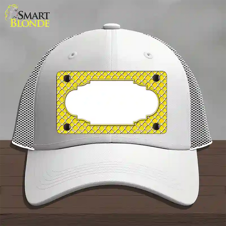 Yellow White Quatrefoil Center Scallop Novelty License Plate Hat Mesh / White