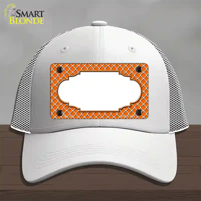Orange White Quatrefoil Center Scallop Novelty License Plate Hat Mesh / White