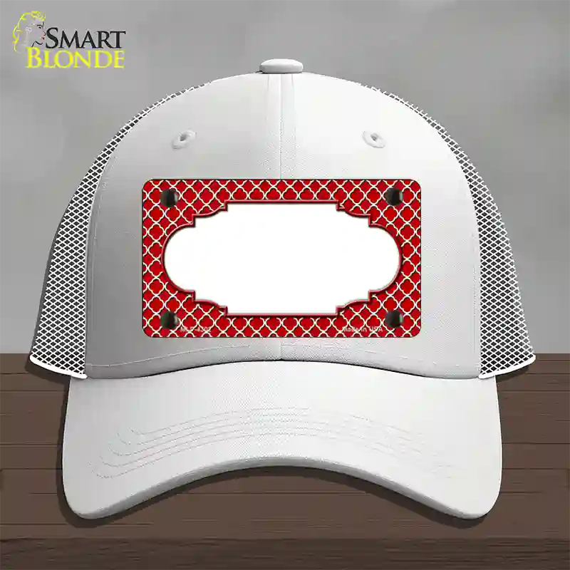 Red White Quatrefoil Center Scallop Novelty License Plate Hat Mesh / White