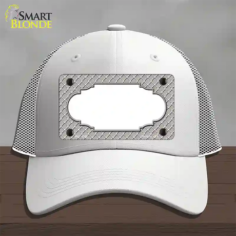 Grey White Quatrefoil Center Scallop Novelty License Plate Hat Mesh / White