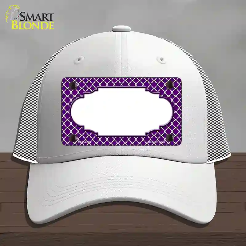 Purple White Quatrefoil Center Scallop Novelty License Plate Hat Mesh / White