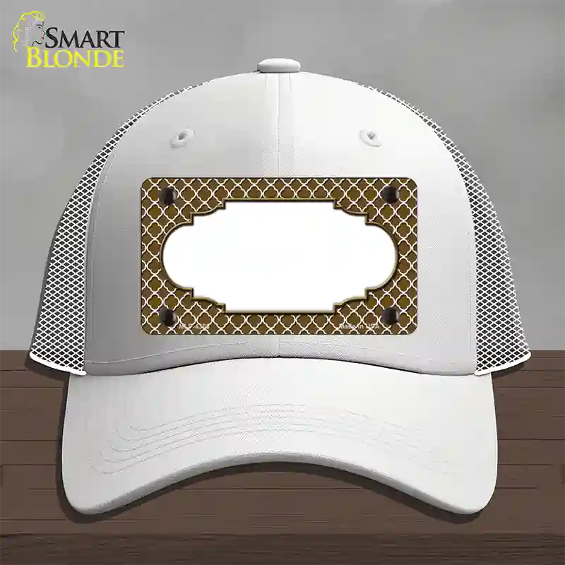 Brown White Quatrefoil Center Scallop Novelty License Plate Hat Mesh / White