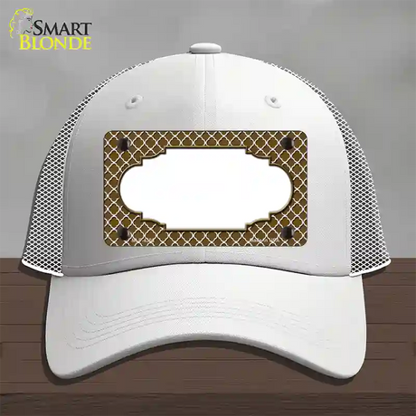Brown White Quatrefoil Center Scallop Novelty License Plate Hat Mesh / White