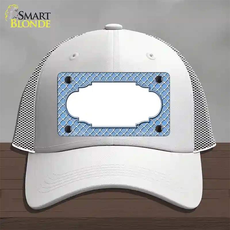 Light Blue White Quatrefoil Center Scallop Novelty License Plate Hat Mesh / White