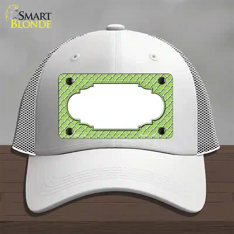 Lime Green White Quatrefoil Center Scallop Novelty License Plate Hat Mesh / White
