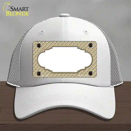 Gold White Quatrefoil Center Scallop Novelty License Plate Hat Mesh / White