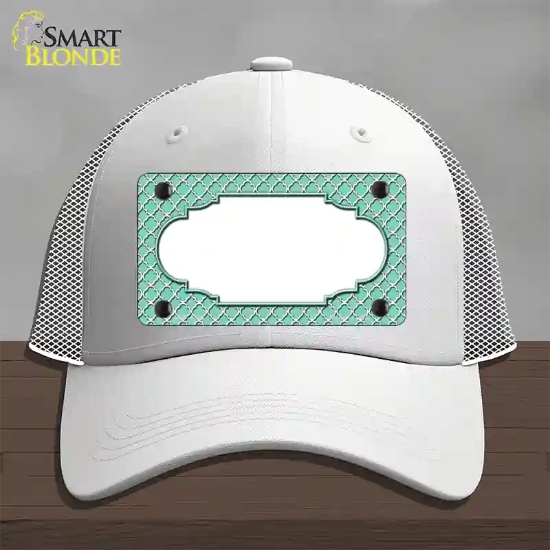 Mint White Quatrefoil Center Scallop Novelty License Plate Hat Mesh / White