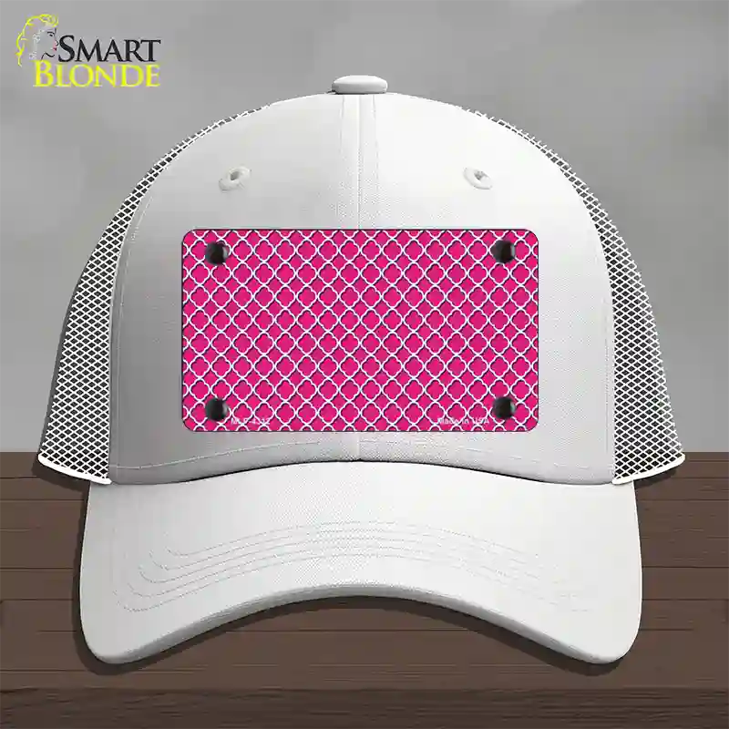 Pink White Quatrefoil Novelty License Plate Hat Mesh / White