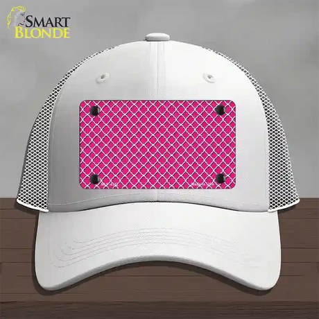 Pink White Quatrefoil Novelty License Plate Hat Mesh / White