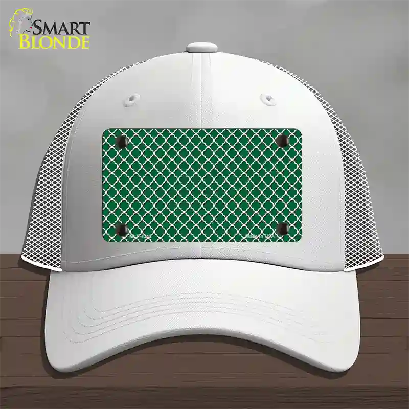 Green White Quatrefoil Novelty License Plate Hat Mesh / White