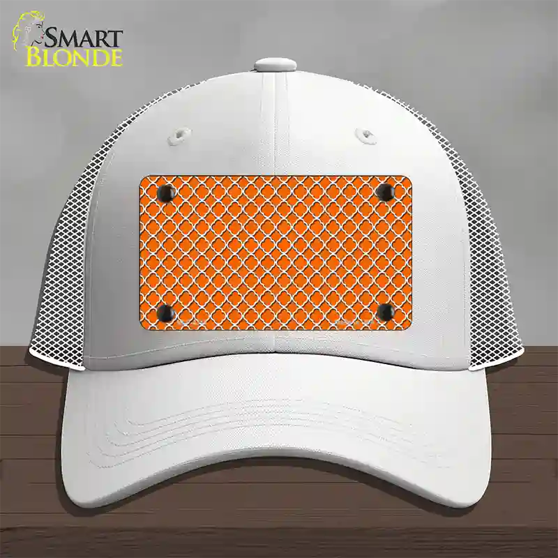 Orange White Quatrefoil Novelty License Plate Hat Mesh / White