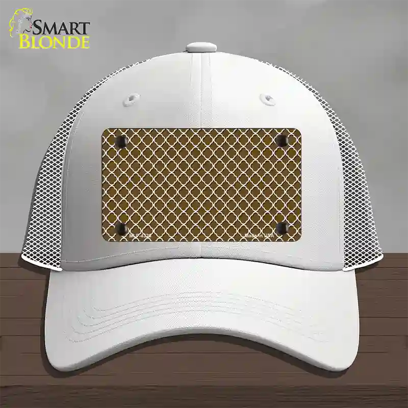 Brown White Quatrefoil Novelty License Plate Hat Mesh / White
