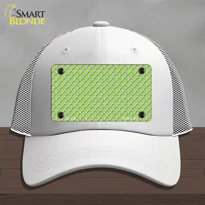 Lime Green White Quatrefoil Novelty License Plate Hat Mesh / White