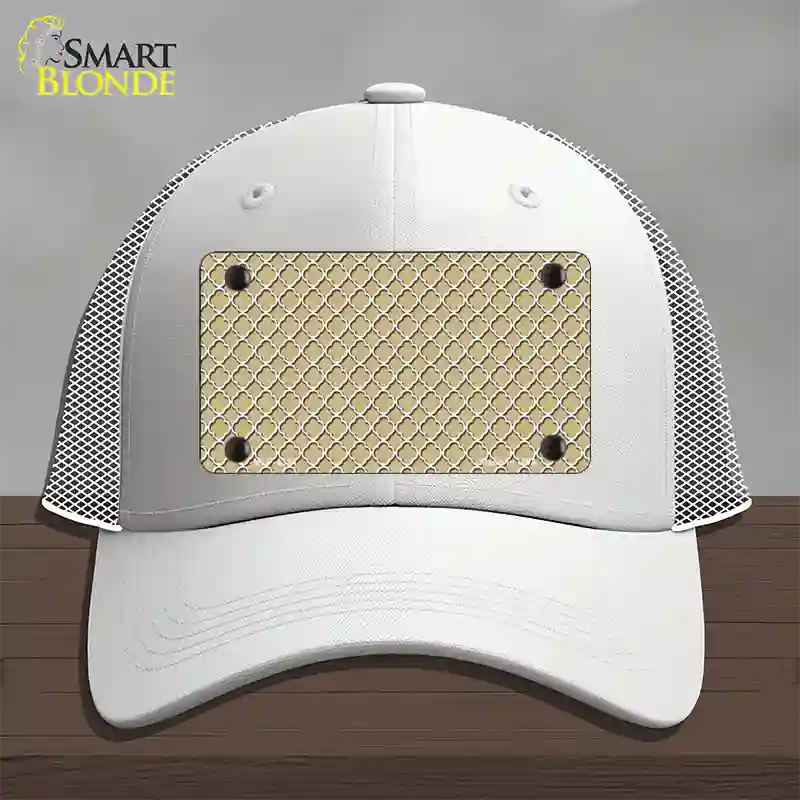 Gold White Quatrefoil Novelty License Plate Hat Mesh / White