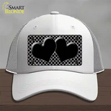 Black White Quatrefoil Black Center Hearts Novelty License Plate Hat Mesh / White
