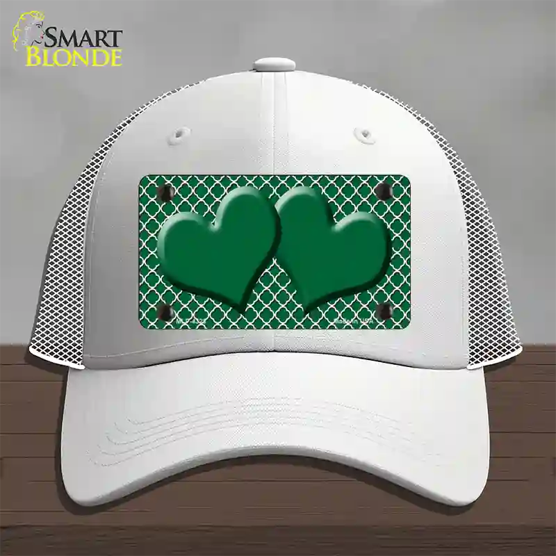 Green White Quatrefoil Green Center Hearts Novelty License Plate Hat Mesh / White