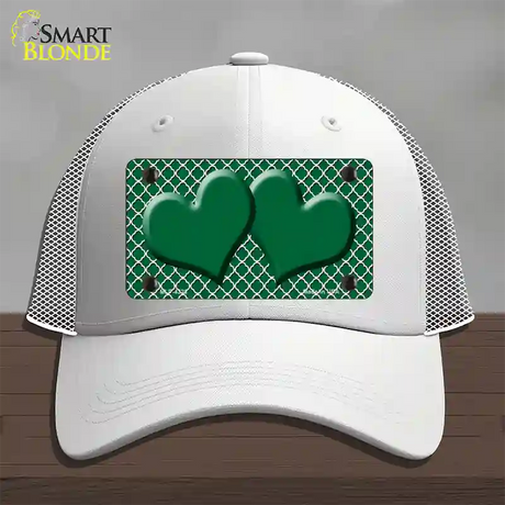 Green White Quatrefoil Green Center Hearts Novelty License Plate Hat Mesh / White