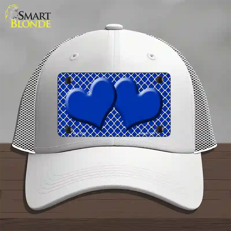 Blue White Quatrefoil Blue Center Hearts Novelty License Plate Hat Mesh / White