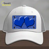 Blue White Quatrefoil Blue Center Hearts Novelty License Plate Hat Mesh / White