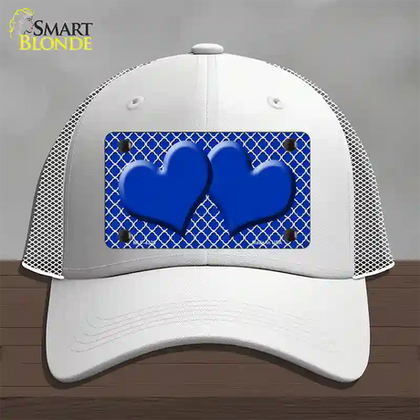 Blue White Quatrefoil Blue Center Hearts Novelty License Plate Hat Mesh / White