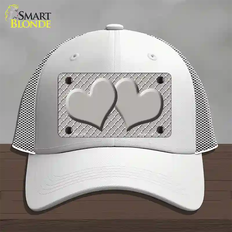 Grey White Quatrefoil Grey Center Hearts Novelty License Plate Hat Mesh / White
