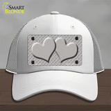 Grey White Quatrefoil Grey Center Hearts Novelty License Plate Hat Mesh / White