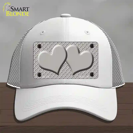 Grey White Quatrefoil Grey Center Hearts Novelty License Plate Hat Mesh / White