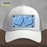 Light Blue White Quatrefoil Light Blue Center Hearts Novelty License Plate Hat Mesh / White