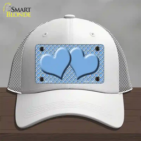 Light Blue White Quatrefoil Light Blue Center Hearts Novelty License Plate Hat Mesh / White